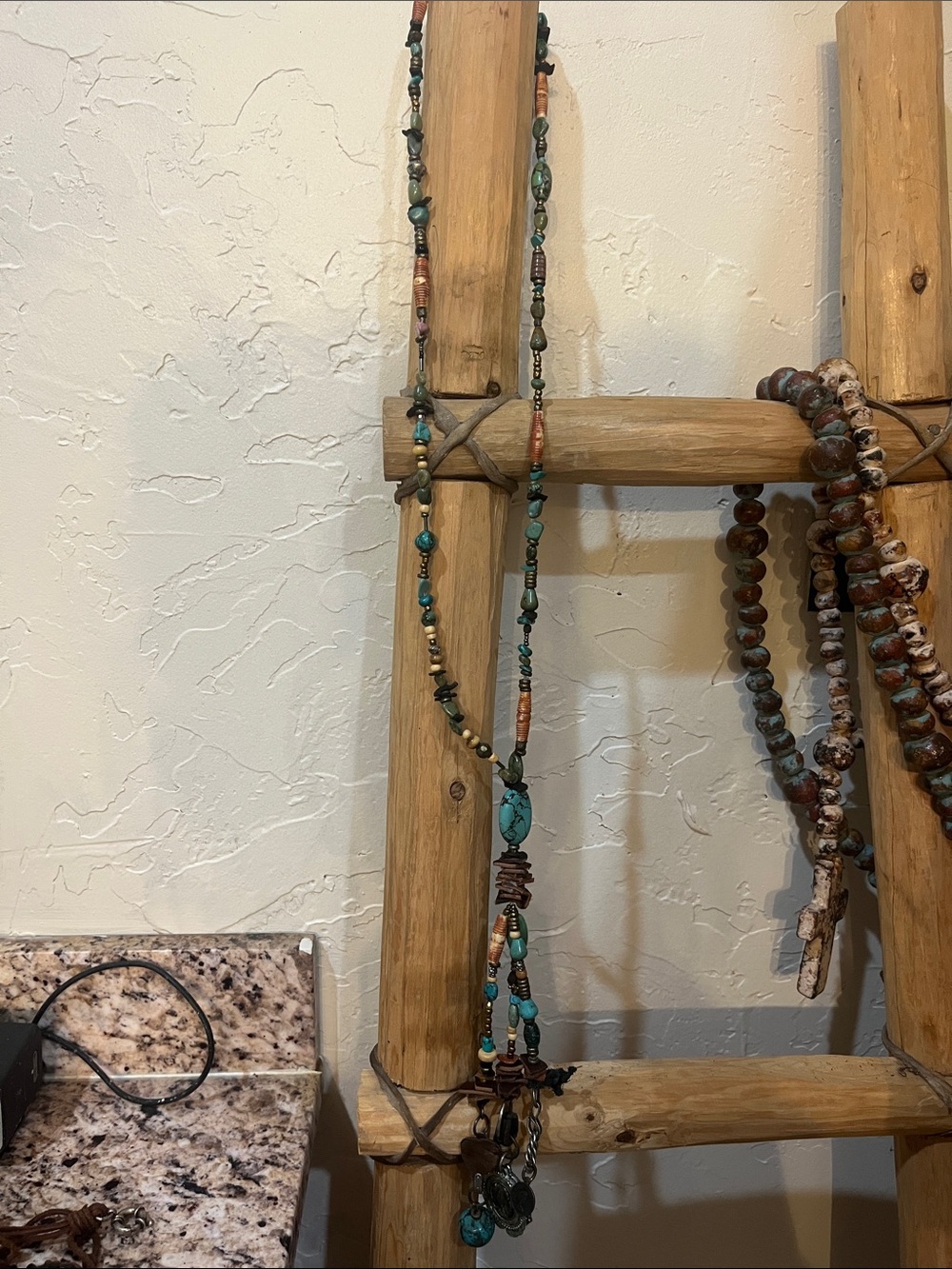 Turquoise and Brown Beaded Long Necklace - Boho Layered Accent